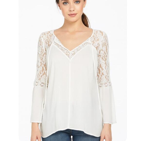 American Eagle off white cream boho lace detail long sleeve gauze feel SZ LG - Picture 1 of 10